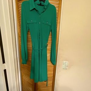 WHBM Dress in green with stylish belt, Size Small